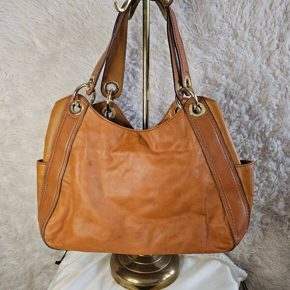 Michael Kors Tan Lamb Leather Gold Charm Satchel - Picture 2 of 15